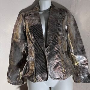 Isabelle leather Metallic Croc Embossed Women's Blazer Jacket coat medium